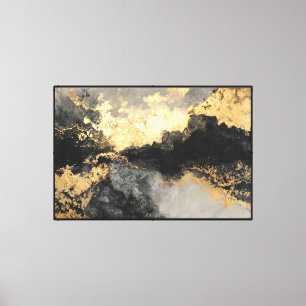 Schwarze, graue und goldene Wolken-Abstrakte Wandk Leinwanddruck