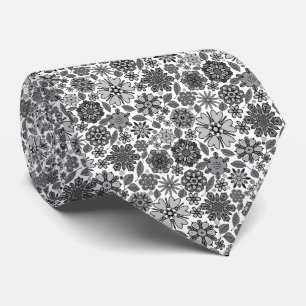 Schwarze Graue Weiße Retro-Floral-Kunst Nahtloses  Krawatte