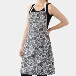 Schwarze Graue Weiße Retro-Floral-Kunst Nahtloses Schürze