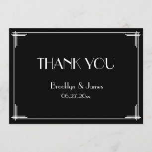 Schwarze Great Gatsby Art Deco Hochzeit Danke Kart