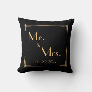 Schwarze Great Gatsby Art Deco Hochzeitskissen Kissen