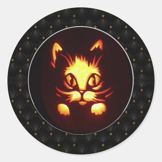 Schwarze Grenz Orange Glasther Halloween Cat Runder Aufkleber (Vorderseite)
