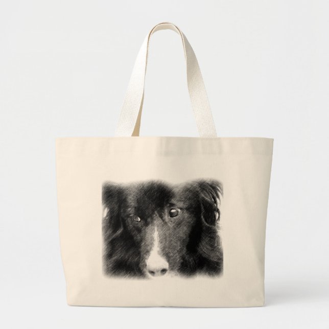 Schwarze Grenzcollie-Tierkunst-Taschen-Tasche Jumbo Stoffbeutel (Vorne)