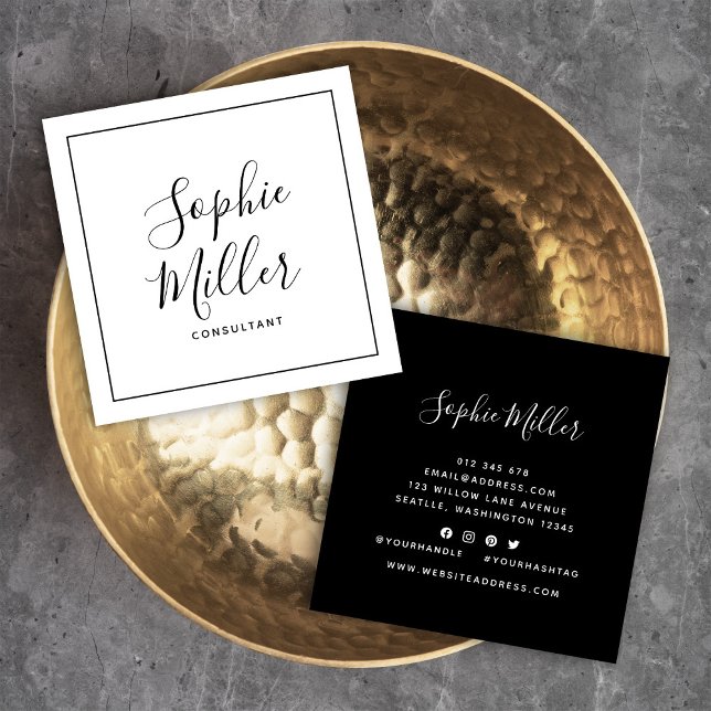 Schwarze Grenzen Kalligrafie Script Social Media Quadratische Visitenkarte (Von Creator hochgeladen)