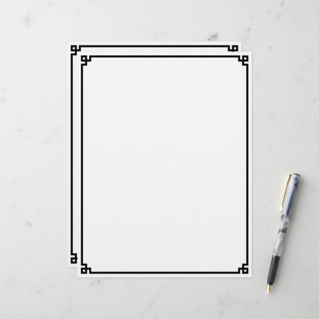 Schwarze griechische Schlüsselbordüre Briefbogen (Vorderseite/Rückseite Beispiel)