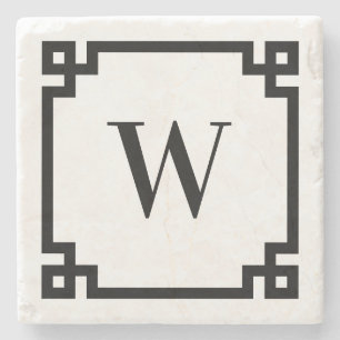 Schwarze griechische Schlüsselrand-Monogramm Steinuntersetzer