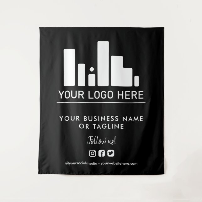 Schwarze große Logos und Hintergrund der sozialen  Wandteppich (Vorderseite)