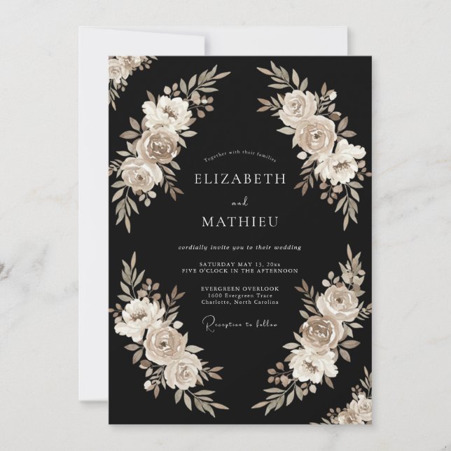 Schwarze große Winterhochzeit Einladung (Vorderseite)