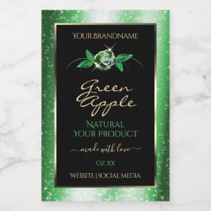 Schwarze grüne Glitter-Sterne Blumen-Produktetiket Lebensmitteletikett