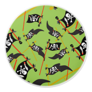 Schwarze grüne Piratenflagge Totenköpfe Weiße Knoc Keramikknauf