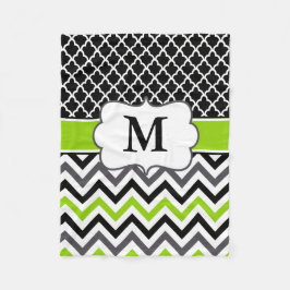 Schwarze grüne Quatrefoil Zickzack Monogramm-Decke Fleecedecke