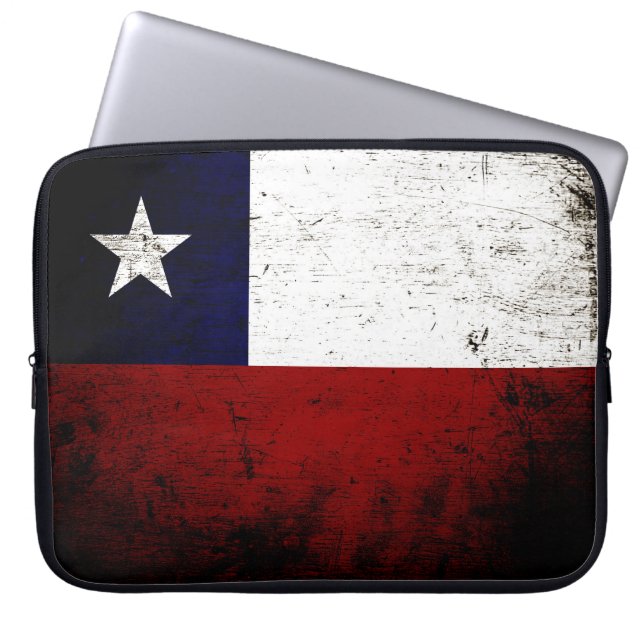Schwarze Grunge-Chile-Flagge Laptopschutzhülle (Vorderseite)