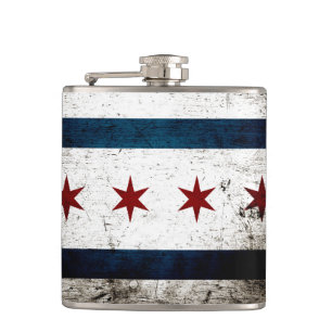 Schwarze Grunge-Flagge von Chicago Flachmann