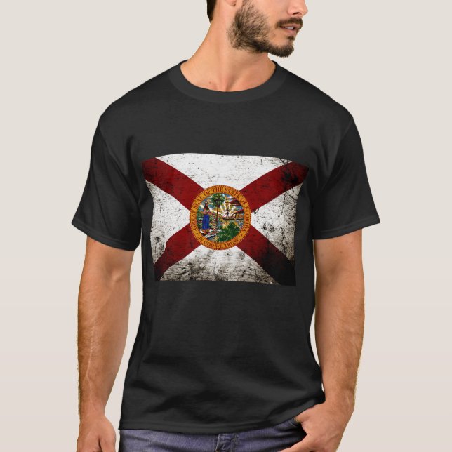 Schwarze Grunge-Florida-Staats-Flagge T-Shirt (Vorderseite)