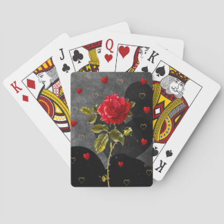 Schwarze Grunge Herzen mit Rote Rose Spielkarten