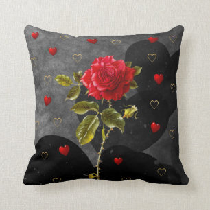 Schwarze Grunge-Herzen mit Roter Rose Kissen