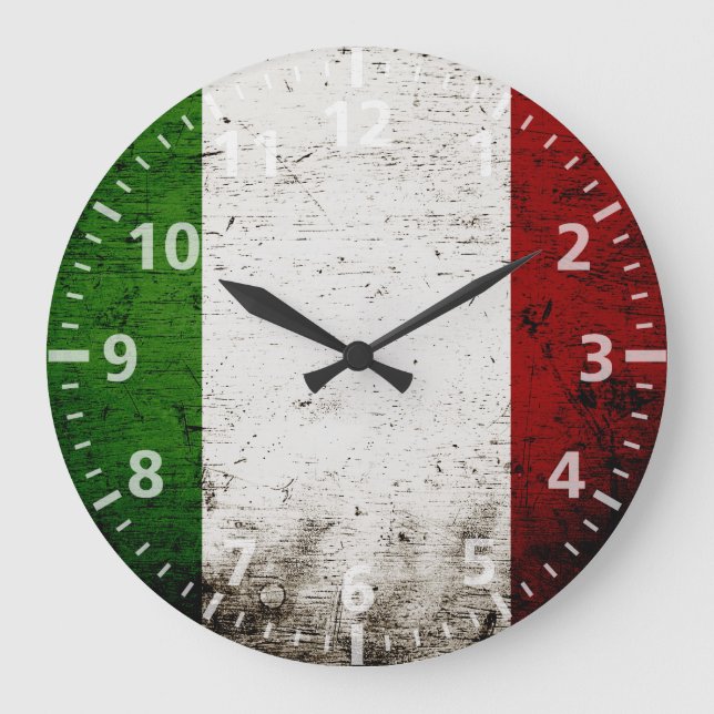 Schwarze Grunge - Italienische Flagge Große Wanduhr (Vorderseite)