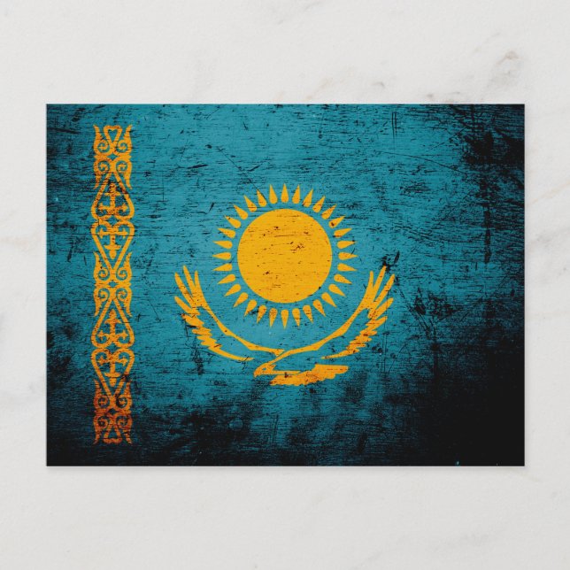 Schwarze Grunge Kasachstan-Flagge Postkarte (Vorderseite)