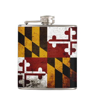 Schwarze Grunge-Maryland-Staats-Flagge Flachmann