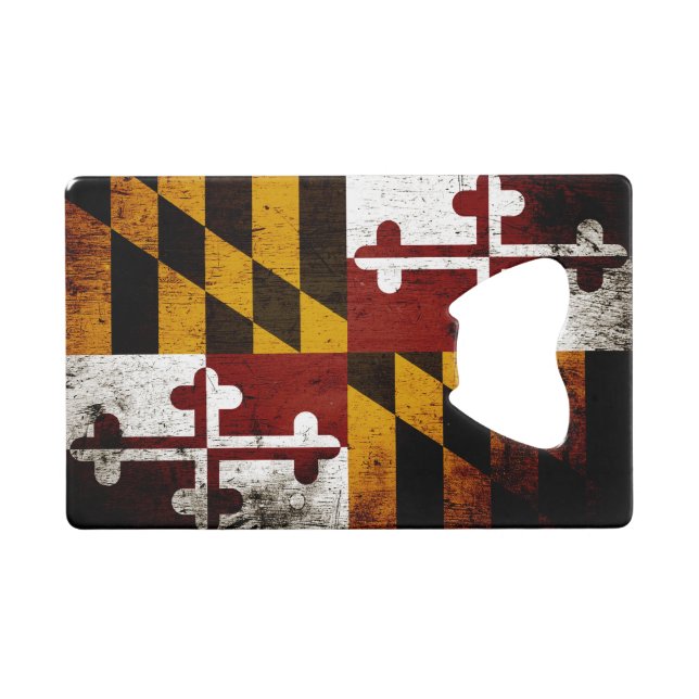 Schwarze Grunge-Maryland-Staats-Flagge Kreditkartenflaschenöffner (Vorderseite (Horizontal))