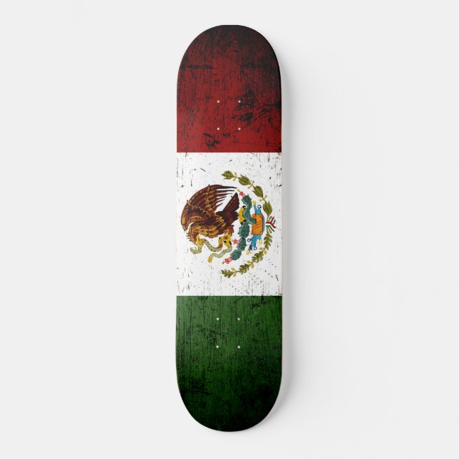 Schwarze Grunge Mexiko-Fahne Skateboard (Vorderseite)