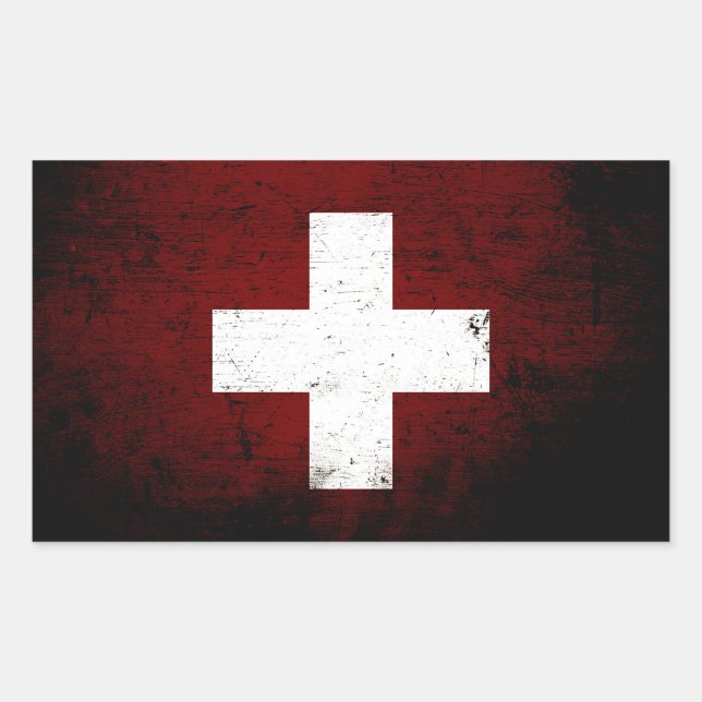 Schwarze Grunge Schweiz Flagge Rechteckiger Aufkleber (Vorderseite)
