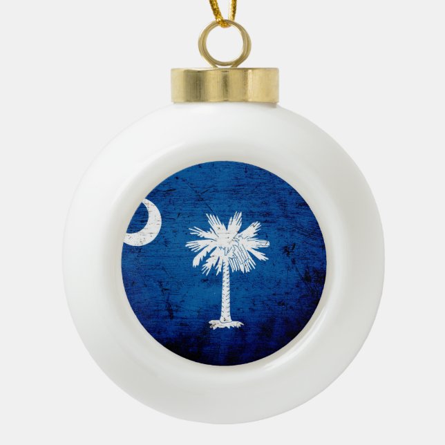 Schwarze Grunge-South- CarolinaStaats-Flagge Keramik Kugel-Ornament (Vorderseite)