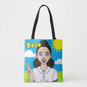 Schwarze Haare Cartoon Girl School Student Library Tasche