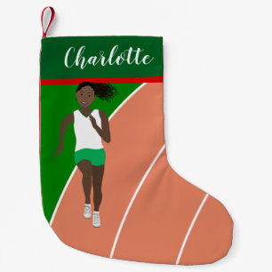 Schwarze Haare Track Girl in Grün Kleiner Weihnachtsstrumpf