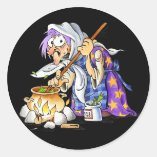 Schwarze Halloween-Aufkleber mit Lila Hexe Runder Aufkleber