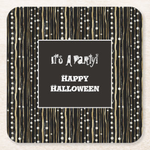 Schwarze Halloween Gold Weiße Perlen Kostüm Party Rechteckiger Pappuntersetzer