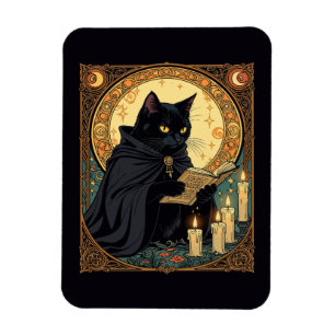 Schwarze Halloween-Katze beim Lesen eines Buches Magnet