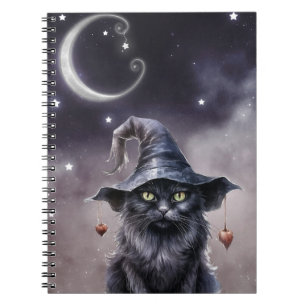 Schwarze Halloween-Katze mit einem Hexenhut Notizblock