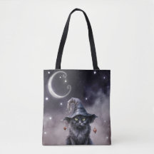 Schwarze Halloween-Katze mit einem Hexenhut