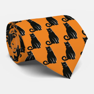 Schwarze Halloween-Katze mit orangefarbenem Muster Krawatte