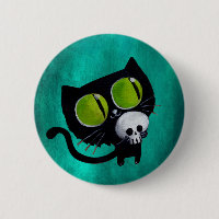 Schwarze Halloween-Katze mit Schädel