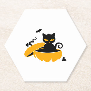 Schwarze Halloween-Katze und Halloween-Kürbis Untersetzer
