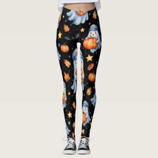 Schwarze Halloween-Leggings für Frauen mit blauem Leggings