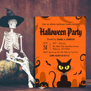 Schwarze Halloween-Party-Katze Geist Kürbis Grusel Einladung