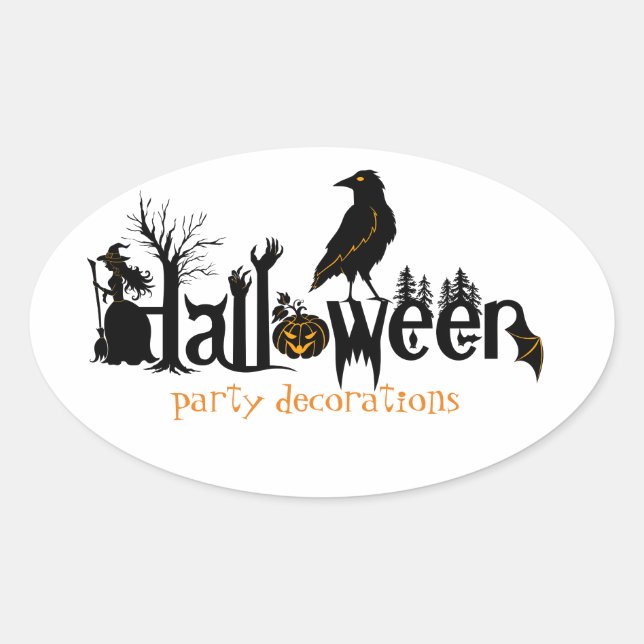 Schwarze Halloween-Textdarstellung Ovaler Aufkleber (Vorderseite)