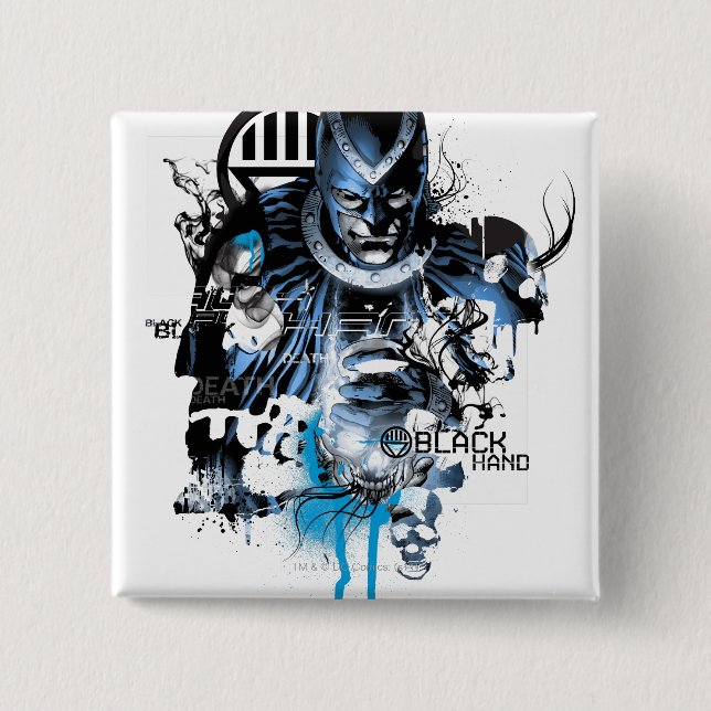 Schwarze Hand - blaue Collage Button (Vorderseite)