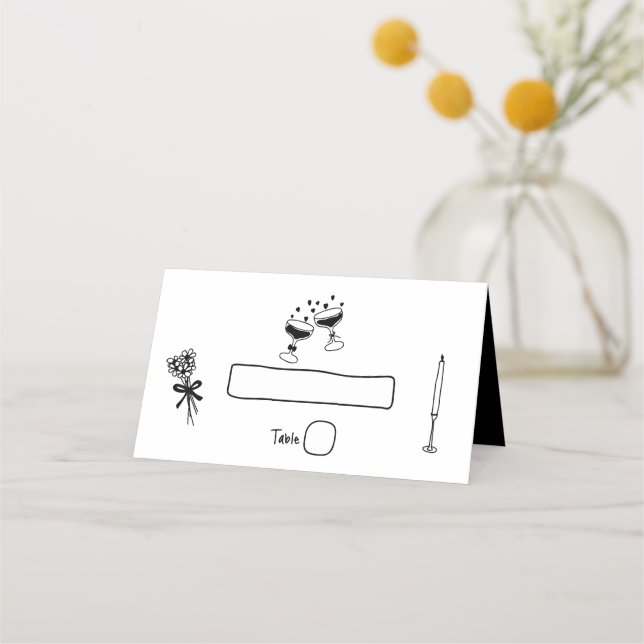 Schwarze Hand gezeichnete Illustrationen Doodles H Platzkarte (Vorderseite)