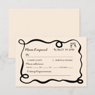 Schwarze handgezeichnete Champagner-Laune-Hochzeit RSVP Karte