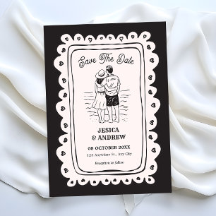 Schwarze handgezeichnete Hochzeit Save The Date