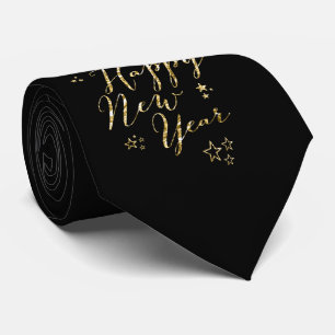 Schwarze Happy New Year Krawatte Goldfolie