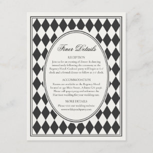 Schwarze Harlekin-Karo-feine Details Hochzeit Begleitkarte