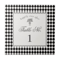 Schwarze Harlekin-Karo-Hochzeitstisch-Nummer