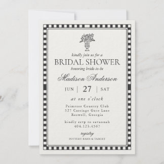 Schwarze Harlekin-Schecken-Bridal-Shower Einladung