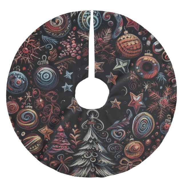 Schwarze harte Pastelle Zeichnend Weihnachtsmotive Polyester Weihnachtsbaumdecke (Vorderseite)