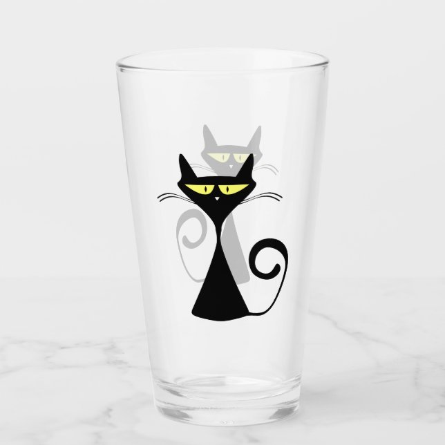 Schwarze Hautkatze mit großen gelben Augen Glas (Vorderseite)